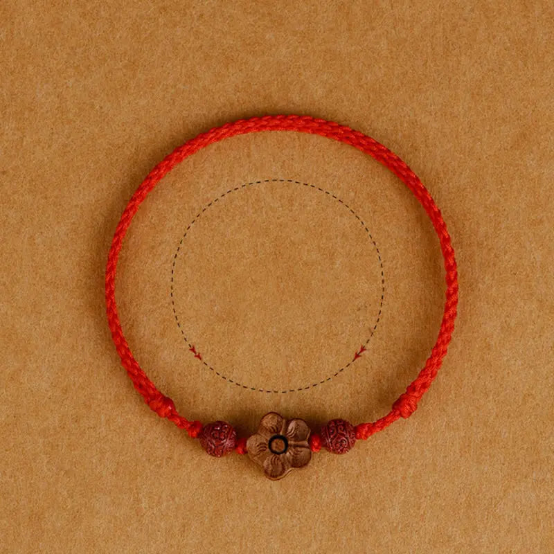 Buddha Stones Peach Wood Small Peach Blossom Cinnabar Wealth String Bracelet Anklet BS