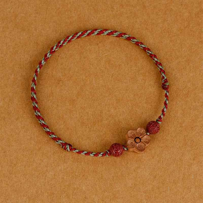 Buddha Stones Peach Wood Small Peach Blossom Cinnabar Wealth String Bracelet Anklet BS
