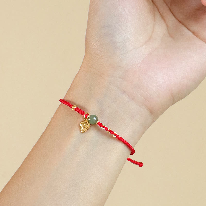 Buddha Stones 925 Sterling Silver Hetian Jade Bead Copper Coin Love Heart Charm Luck Bracelet BS