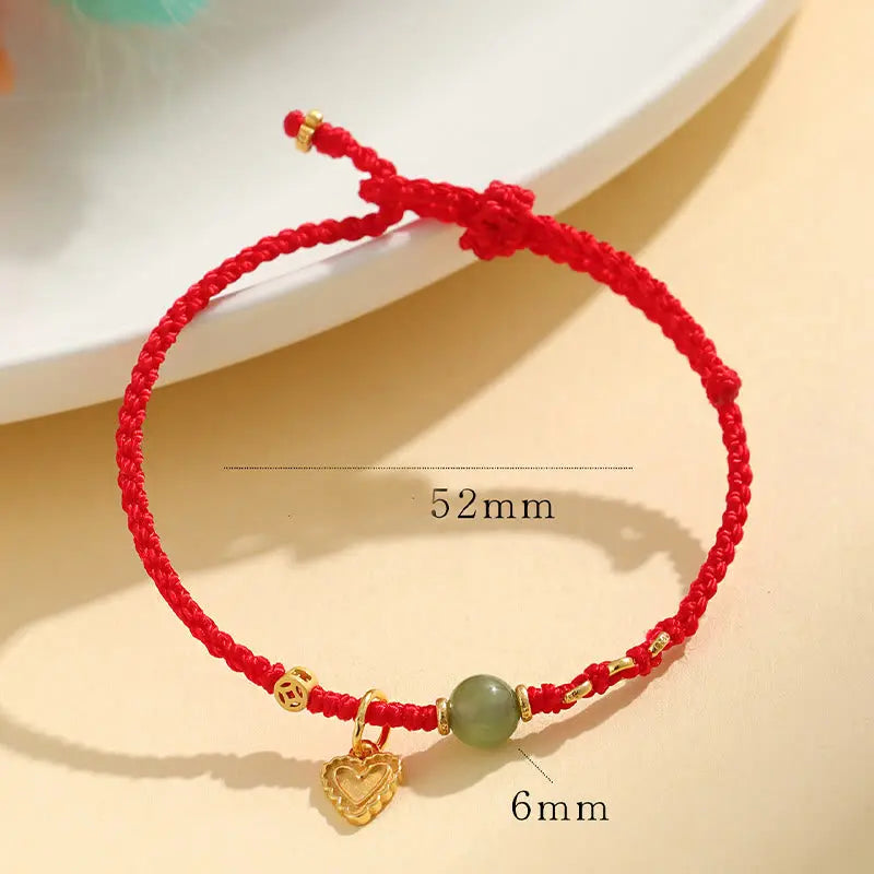 Abundance Luck 925 Sterling Silver Hetian Jade Bead Copper Coin Love Heart Charm Bracelet Starymagic