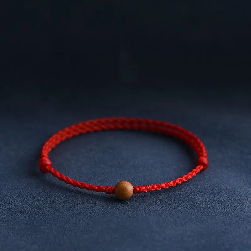 Wealth Luck Natural Peach Wood Bead Braided Bracelet Starymagic