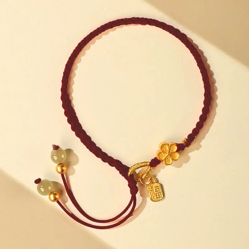 Fortune Prosperity Hetian Jade Small Peach Blossom Fu Character Charm String Bracelet Starymagic