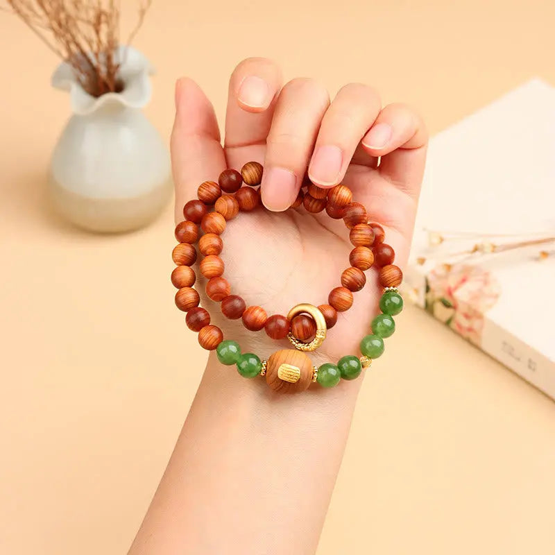 Buddha Stones Thuja Sutchuenensis Green Chalcedony Double Wrap Prosperity Bracelet BS