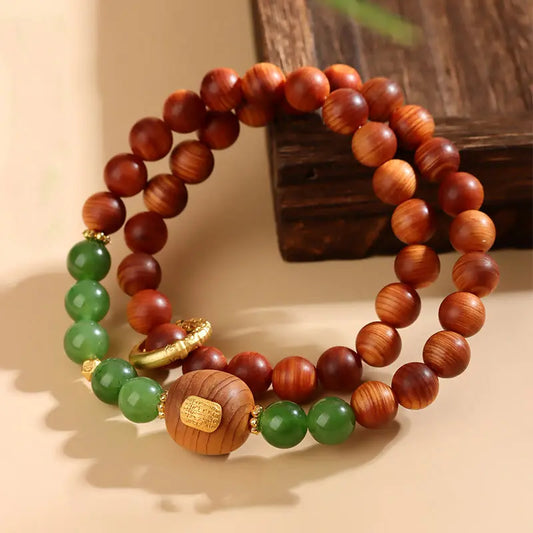 Optimistic Courage Thuja Sutchuenensis Green Chalcedony Double Wrap Bracelet Starymagic