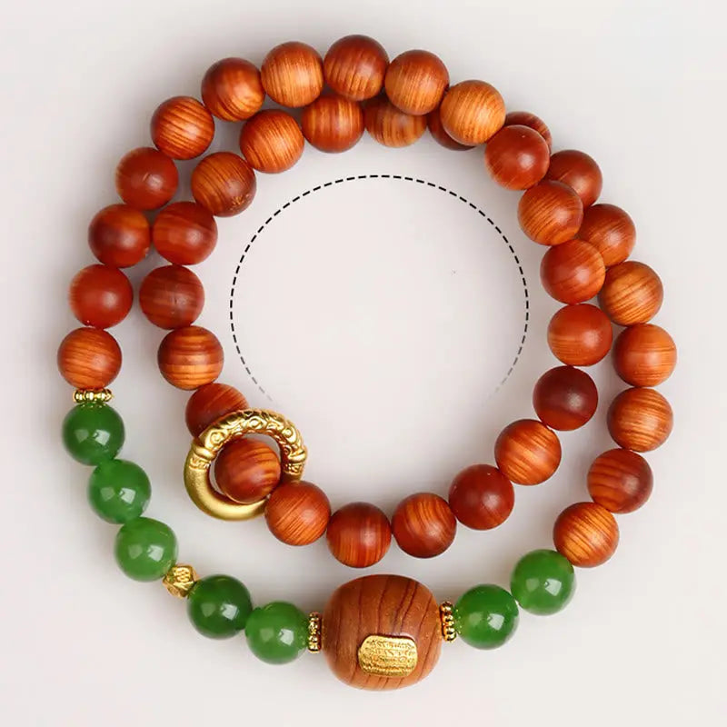 Buddha Stones Thuja Sutchuenensis Green Chalcedony Double Wrap Prosperity Bracelet BS