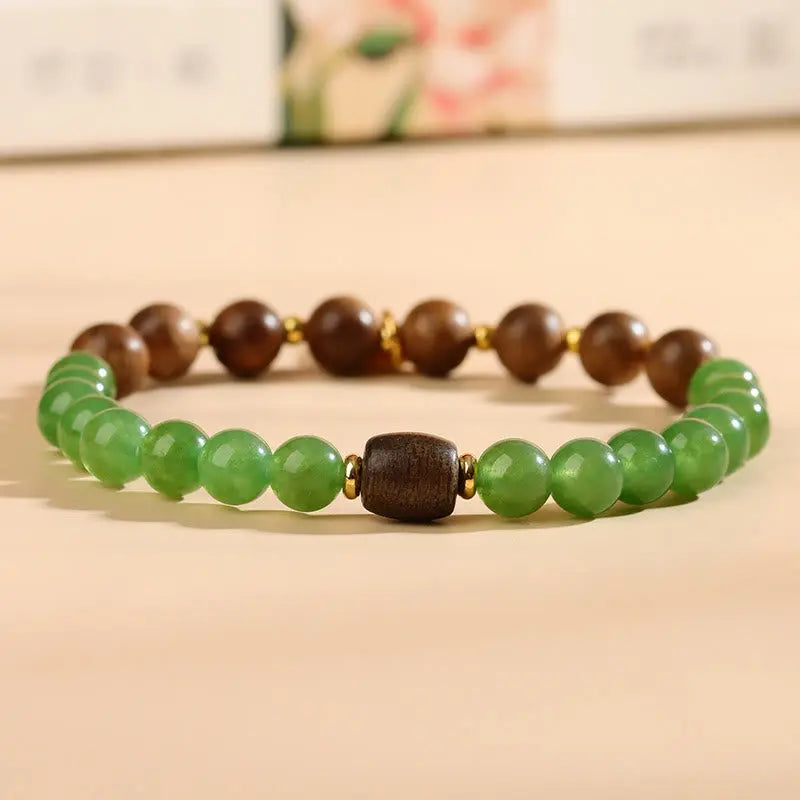 Balance Strength Kalimantan Agarwood Green Chalcedony Zakiram Goddess of Wealth Bracelet Starymagic