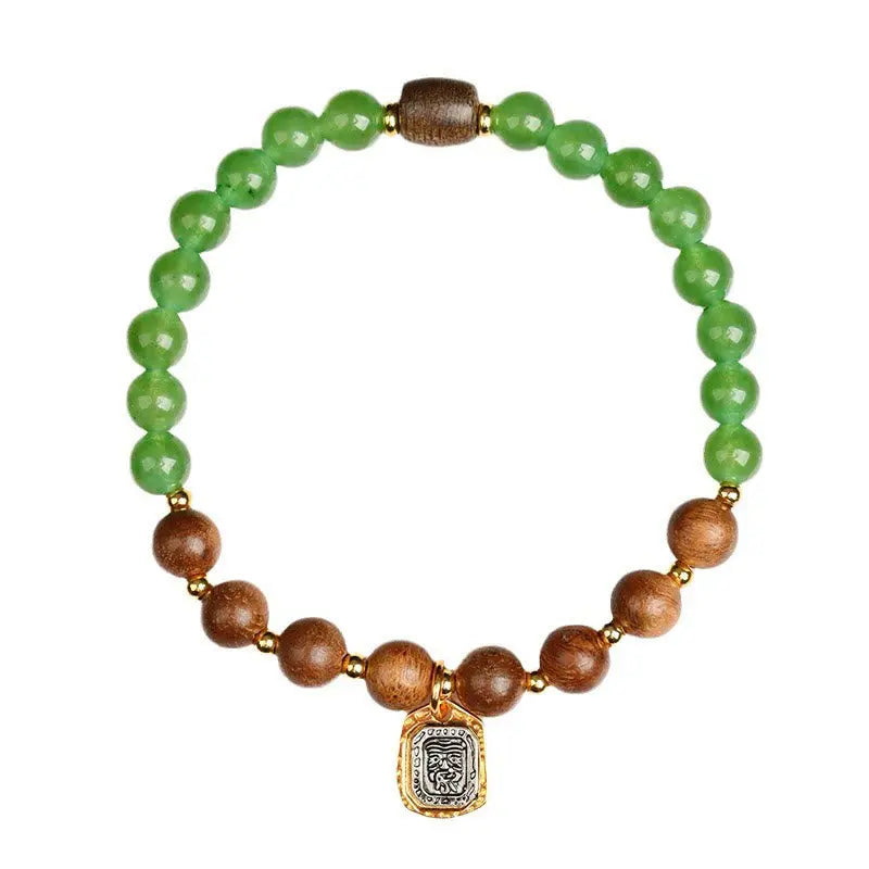 Buddha Stones Kalimantan Agarwood Green Chalcedony Zakiram Goddess of Wealth Strength Bracelet BS