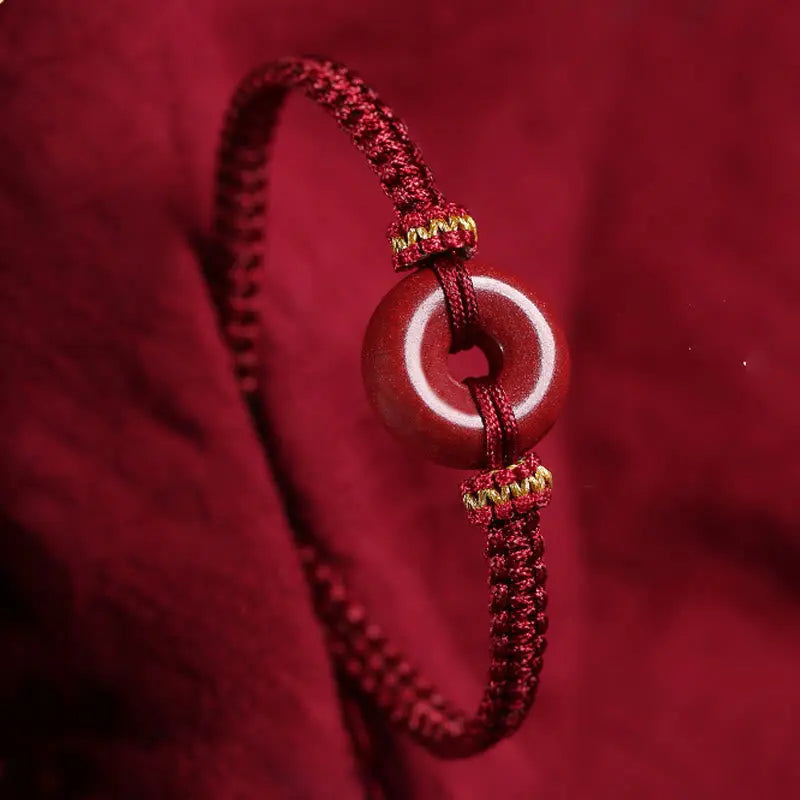 Auspicious Blessing Handmade Cinnabar Round Peace Buckle Braided Bracelet Starymagic