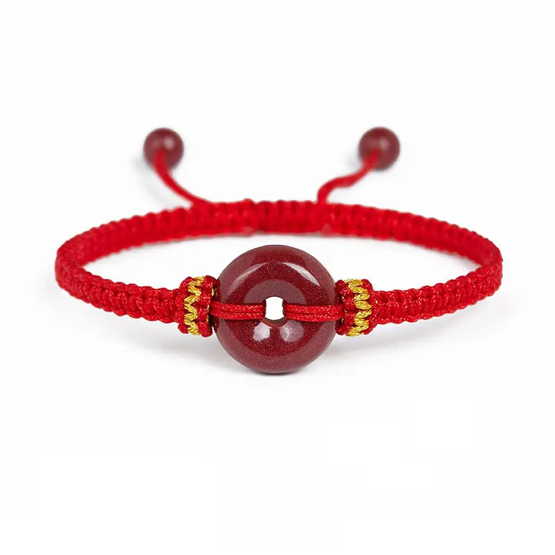 Auspicious Blessing Handmade Cinnabar Round Peace Buckle Braided Bracelet Starymagic