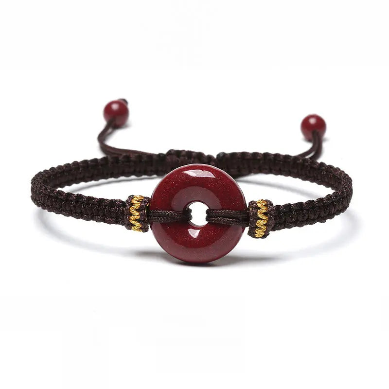 Auspicious Blessing Handmade Cinnabar Round Peace Buckle Braided Bracelet Starymagic