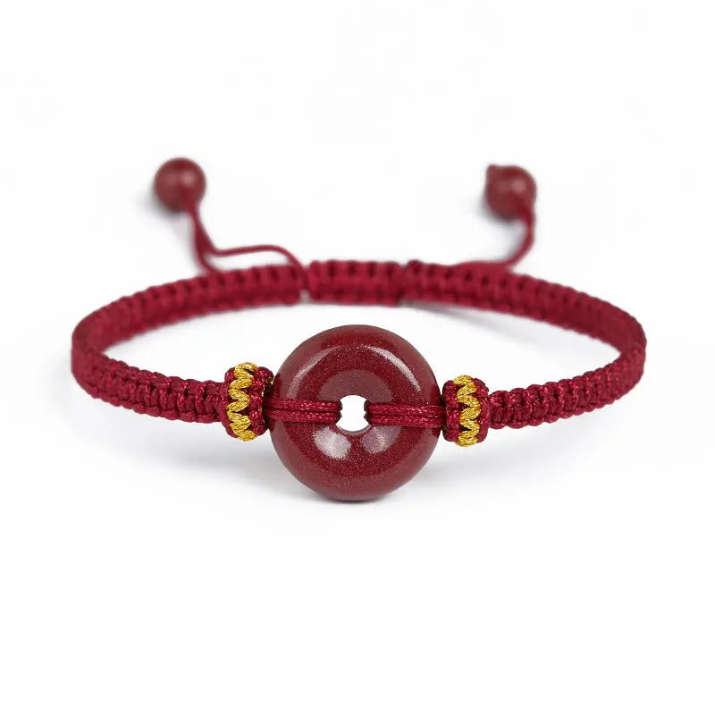 Auspicious Blessing Handmade Cinnabar Round Peace Buckle Braided Bracelet Starymagic