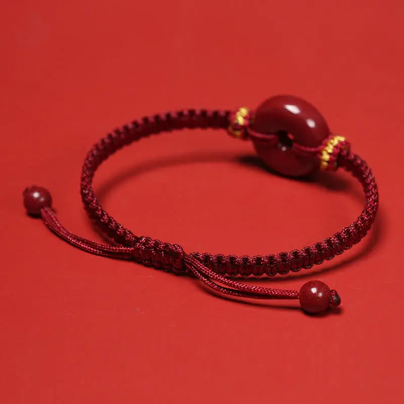 Auspicious Blessing Handmade Cinnabar Round Peace Buckle Braided Bracelet Starymagic
