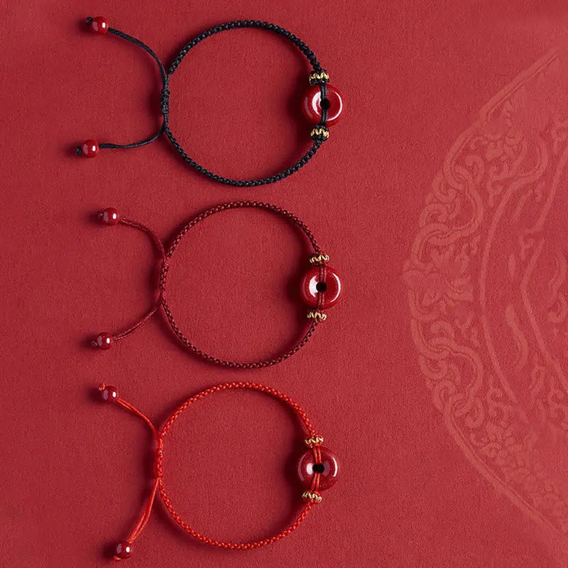 Auspicious Blessing Handmade Cinnabar Round Peace Buckle Braided Bracelet Starymagic