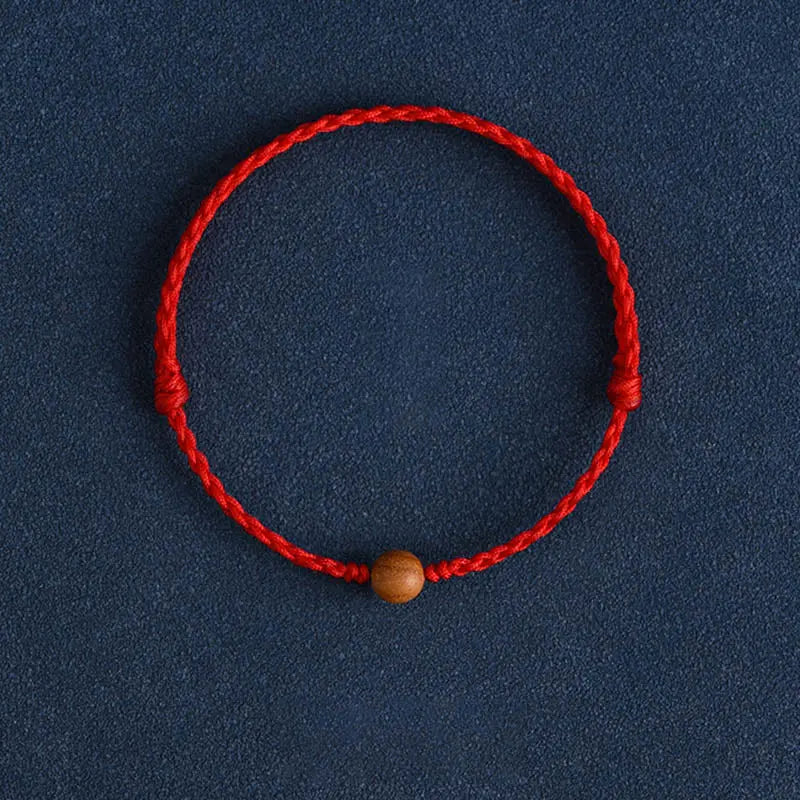Buddha Stones Natural Peach Wood Bead Ward Off Evil Spirits Braided Bracelet BS