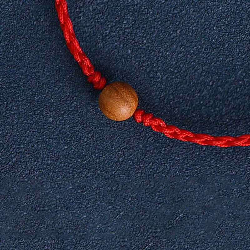 Wealth Luck Natural Peach Wood Bead Braided Bracelet Starymagic