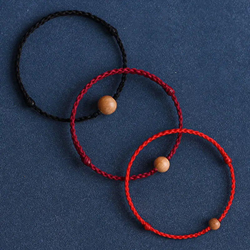 Wealth Luck Natural Peach Wood Bead Braided Bracelet Starymagic