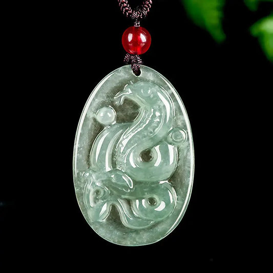 Buddha Stones Natural Jade Oval Year Of The Snake Luck Necklace Pendant BS