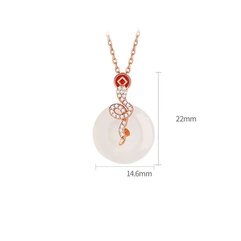 Buddha Stones 925 Sterling Silver Chalcedony Peace Buckle Year Of The Snake Luck Necklace Pendant BS