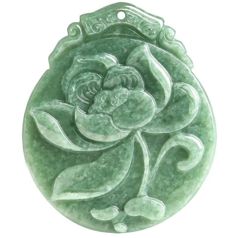 Buddha Stones Round Lotus Pattern Jade Abundance Prosperity Necklace Rope Pendant BS