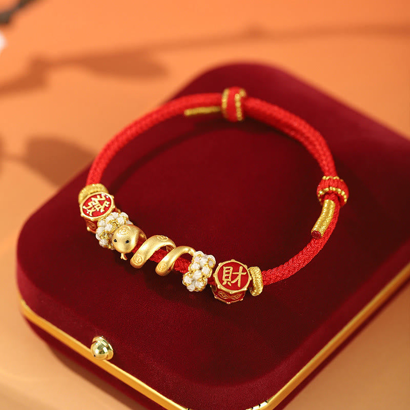 Buddha Stones 925 Sterling Silver Year Of The Snake Golden Snake Luck Prosperous Bracelet Necklace Pendant BS