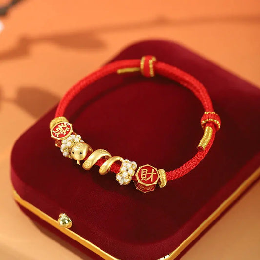 Buddha Stones 925 Sterling Silver Year Of The Snake Golden Snake Luck Prosperous Bracelet Necklace Pendant BS