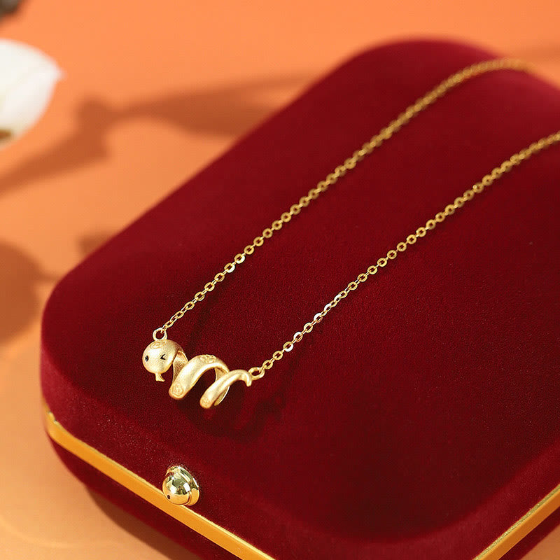 Buddha Stones 925 Sterling Silver Year Of The Snake Golden Snake Luck Prosperous Bracelet Necklace Pendant BS