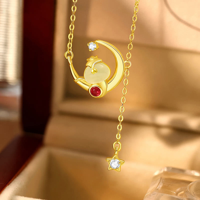 Buddha Stones 925 Sterling Silver Hetian Jade Red Agate Moon Year Of The Snake Blessing Necklace Pendant BS