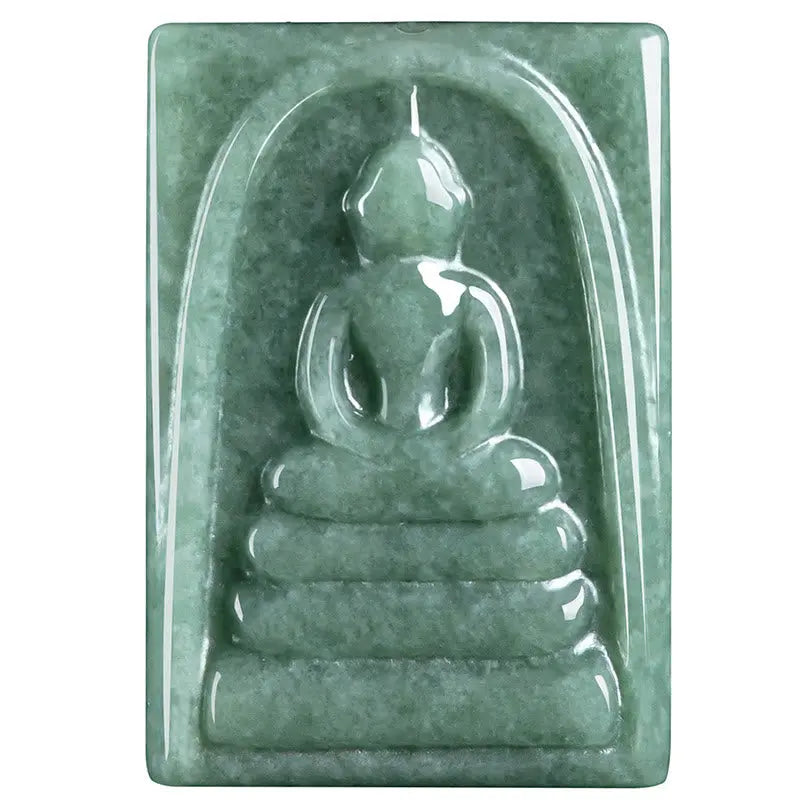Buddha Stones Formless Buddha Jade Square Amulet Prosperity String Necklace Pendant BS