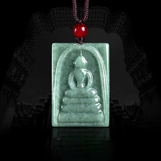 Prosperity Abundance Formless Buddha Jade Square Amulet String Necklace Pendant Starymagic