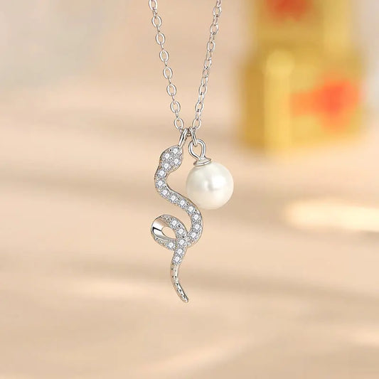Buddha Stones 925 Sterling Silver Pearl Year Of The Snake Blessing Sincerity Necklace Pendant BS