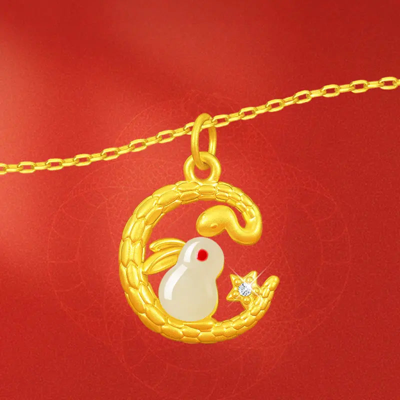 Buddha Stones 999 Gold Snake Around Rabbit Year Of The Snake Luck Necklace Pendant BS
