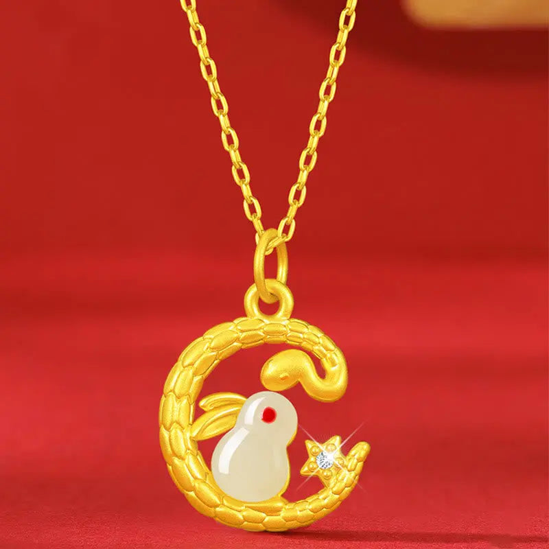Buddha Stones 999 Gold Snake Around Rabbit Year Of The Snake Luck Necklace Pendant BS
