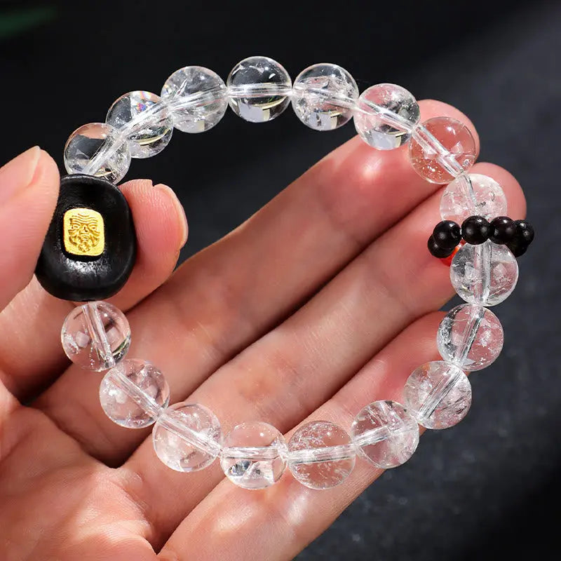 Buddha Stones White Crystal Ebony Wood Sak Yant Zashi Lhamo Healing Bracelet BS