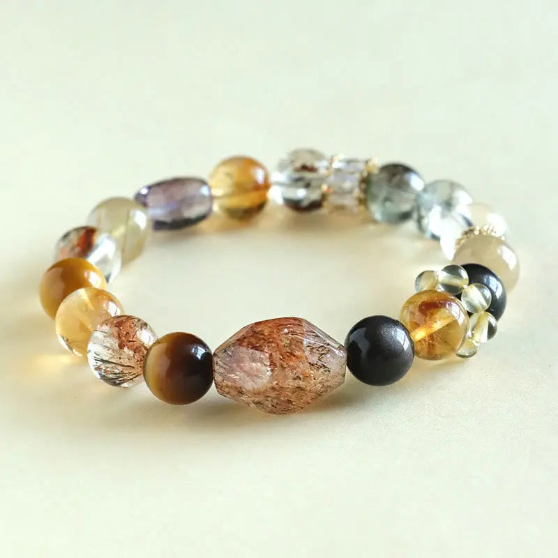 Buddha Stones Super Seven Crystal Topaz Obsidian Tiger Eye Positivity Bracelet BS