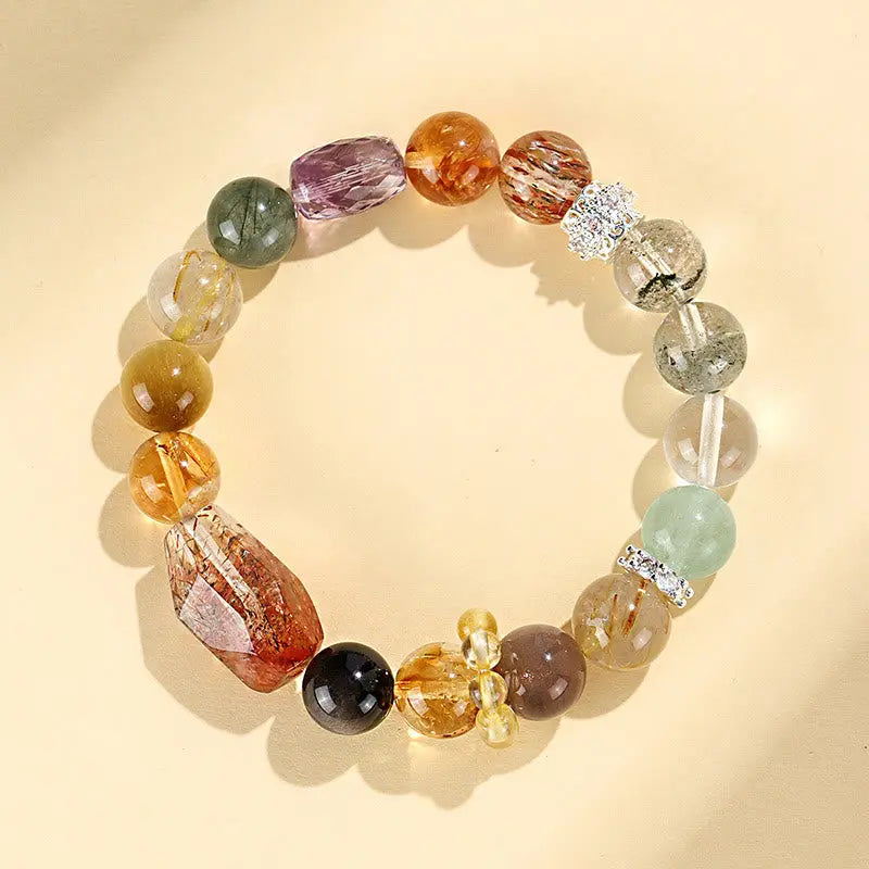 Buddha Stones Super Seven Crystal Topaz Obsidian Tiger Eye Positivity Bracelet BS