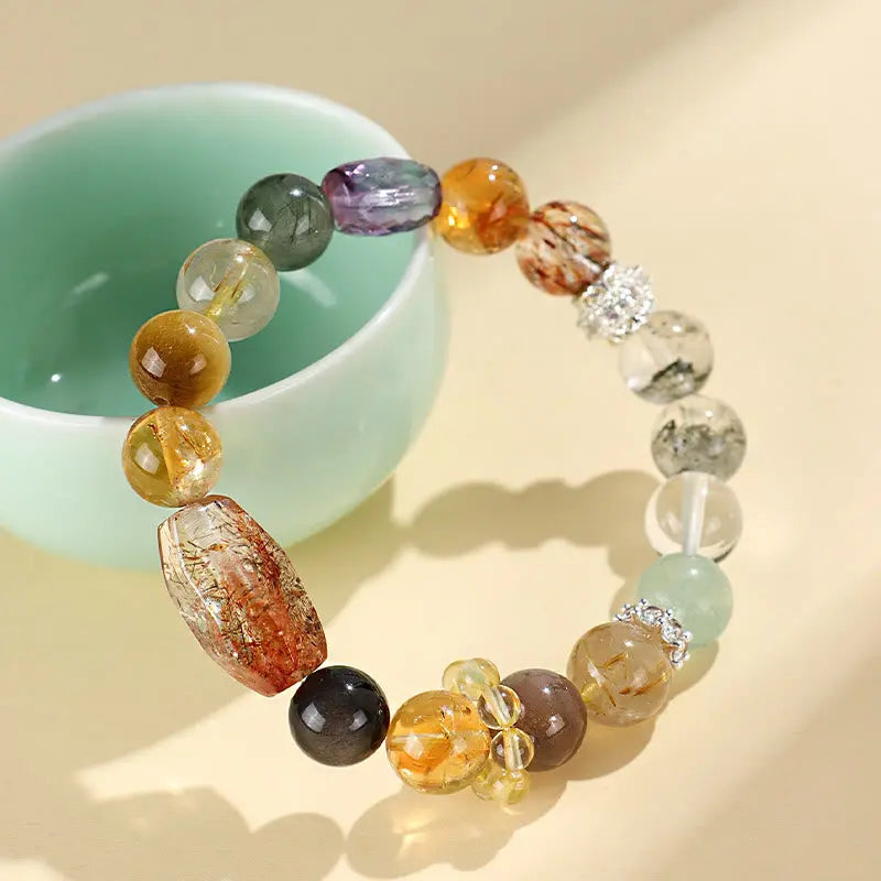 Buddha Stones Super Seven Crystal Topaz Obsidian Tiger Eye Positivity Bracelet BS