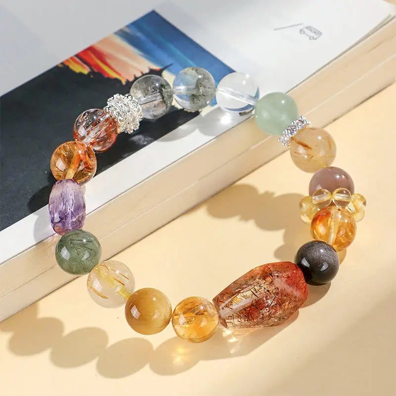 Buddha Stones Super Seven Crystal Topaz Obsidian Tiger Eye Positivity Bracelet BS