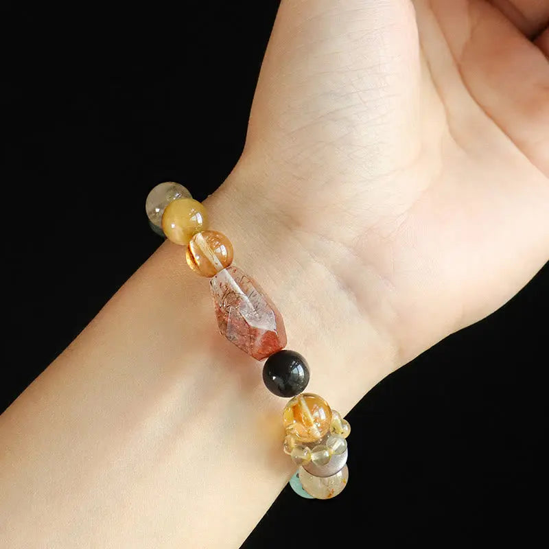 Buddha Stones Super Seven Crystal Topaz Obsidian Tiger Eye Positivity Bracelet BS