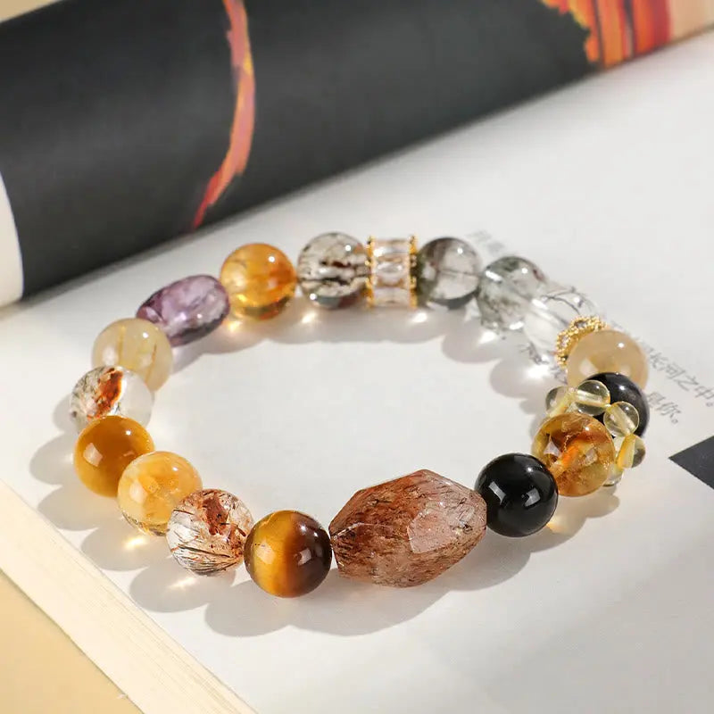 Buddha Stones Super Seven Crystal Topaz Obsidian Tiger Eye Positivity Bracelet BS