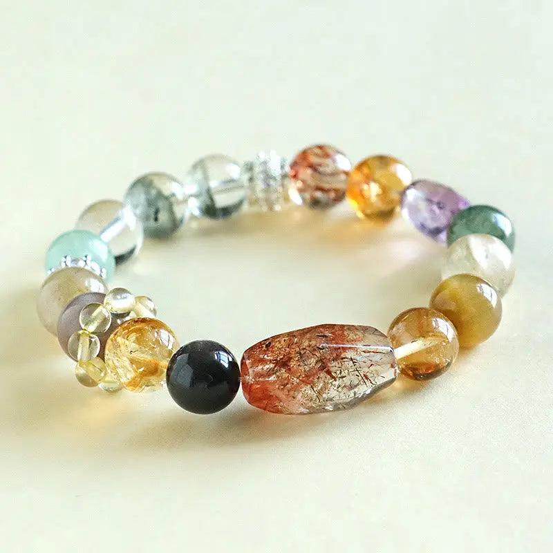 Buddha Stones Super Seven Crystal Topaz Obsidian Tiger Eye Positivity Bracelet BS