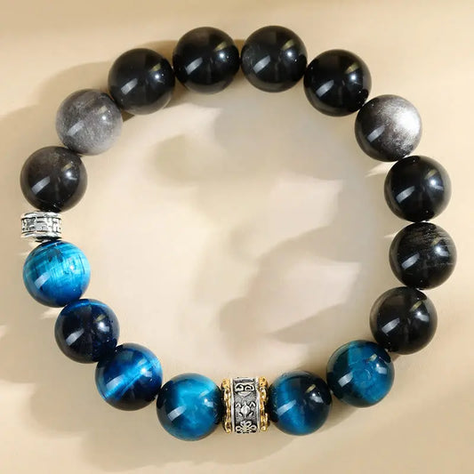 Buddha Stones Blue Tiger Eye Silver Sheen Obsidian Strength Bracelet BS