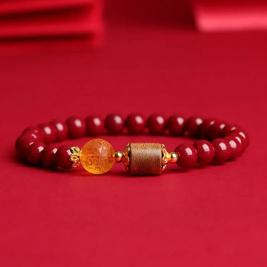 Buddha Stones Cinnabar Amber Agarwood Blessing Bracelet BS