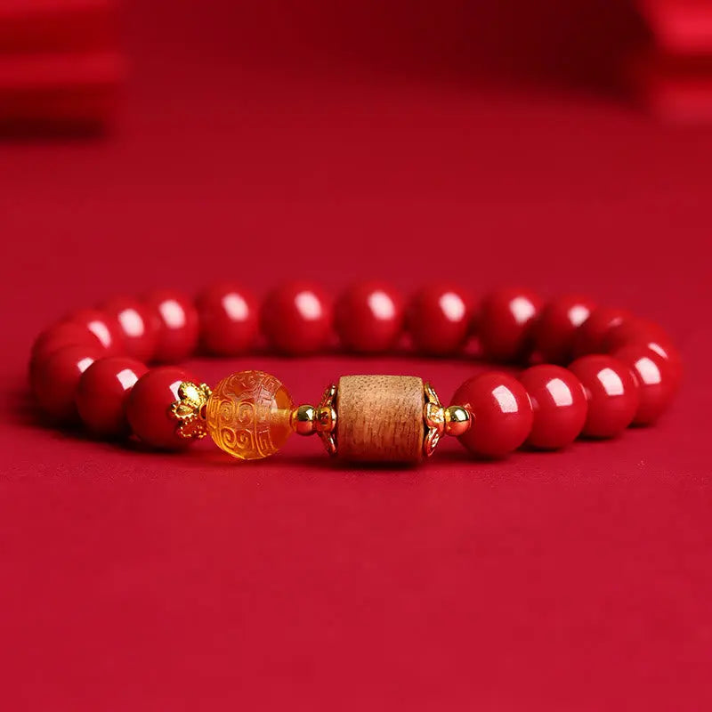 Buddha Stones Cinnabar Amber Agarwood Blessing Bracelet BS