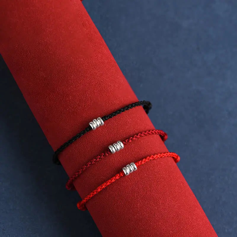 Buddha Stones 925 Sterling Silver Beads Protection Luck Braided Bracelet Anklet BS