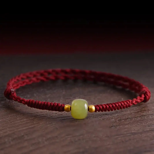 Buddha Stones Natural Hetian Jade 999 Gold Beads Protection Luck Braided Bracelet Anklet BS