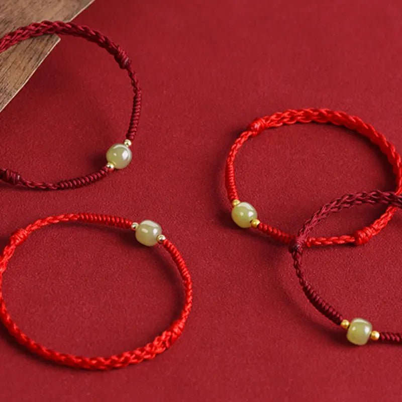 Buddha Stones Natural Hetian Jade 999 Gold Beads Protection Luck Braided Bracelet Anklet BS