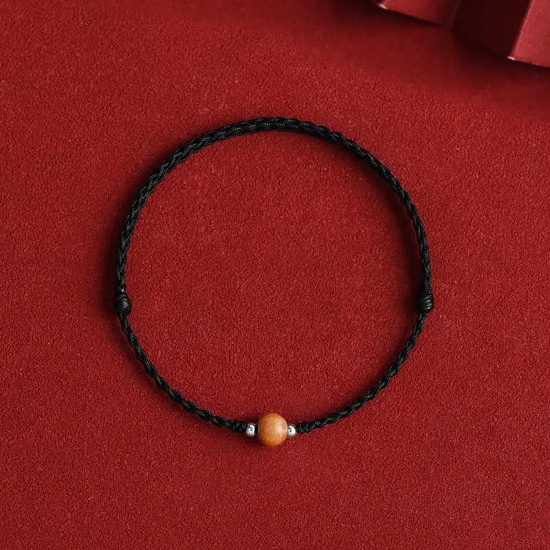 Buddha Stones Natural Peach Wood Bead Luck Braided Bracelet Anklet BS