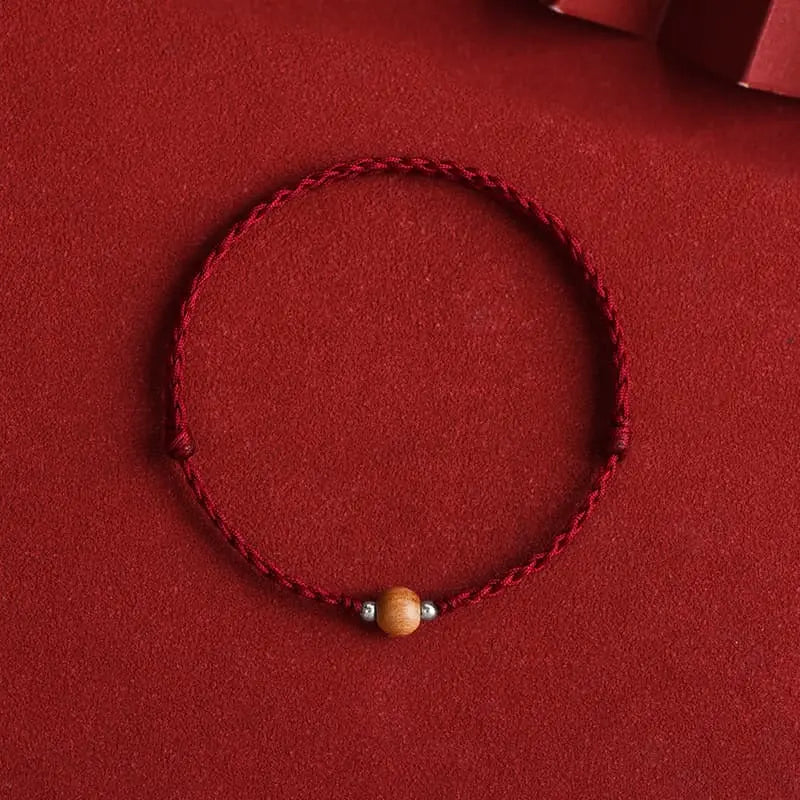 Buddha Stones Natural Peach Wood Bead Luck Braided Bracelet Anklet BS