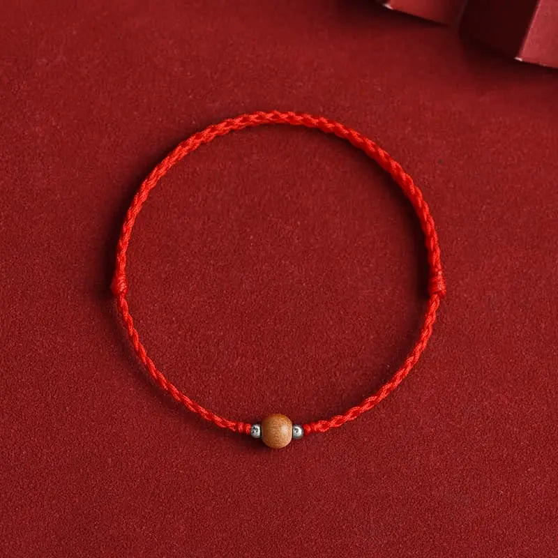 Buddha Stones Natural Peach Wood Bead Luck Braided Bracelet Anklet BS