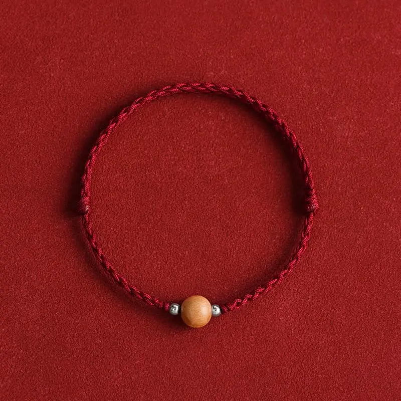 Buddha Stones Natural Peach Wood Bead Luck Braided Bracelet Anklet BS